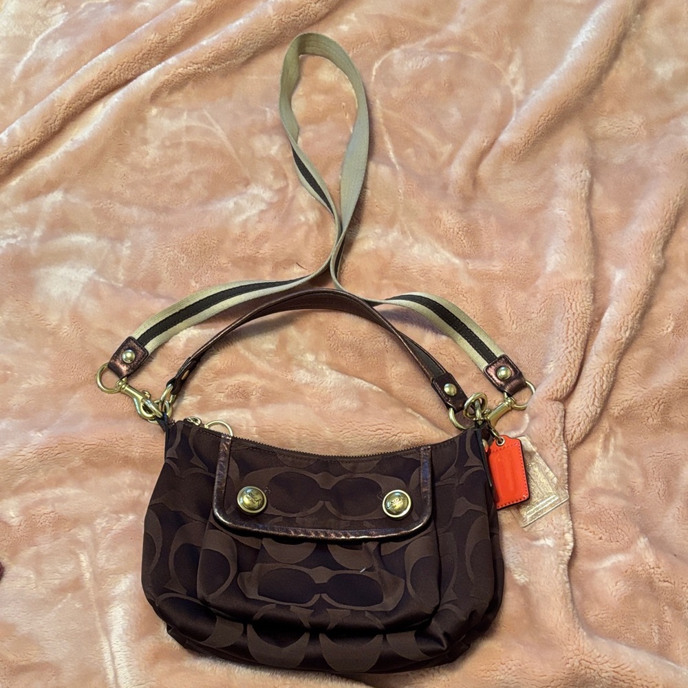 Coach Dark Brown Shoulder Bag with Gold Accents